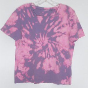 Upcycled Top Reverse Tie Dye Lavender Pink Stretch Crop Comfy T-Shirt Size XL